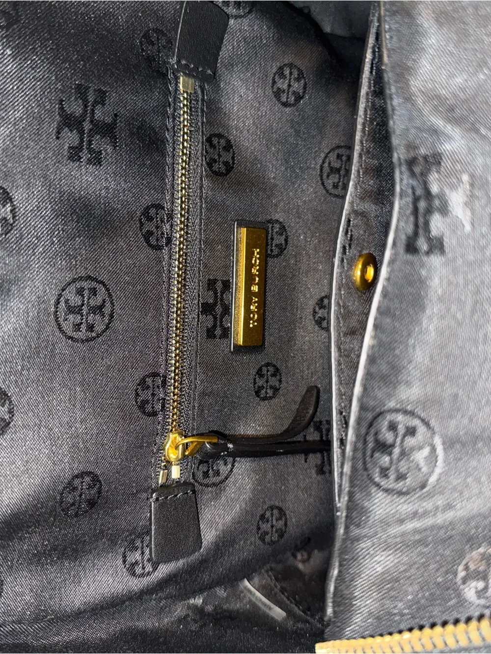 Tory Burch Black Croc-Embossed Mini Backpack with Gold Hardware